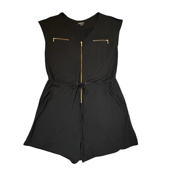 bebe Romper Womens Size XS Soft Stretchy Knit Gold Zippers Festival Travel Comfy - Picture 1 of 11